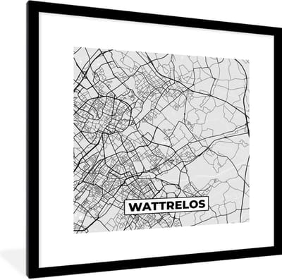 Fotolijst incl. Poster - Kaart - Stadskaart - Wattrelos - Plattegrond - Frankrijk - 40x40 cm - Posterlijst