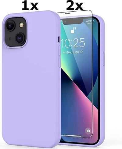 Hoesje Geschikt voor iPhone 13 Soft Nano siliconen Gel Lila Paars Hoesje Met 2X Glazen screenprotector