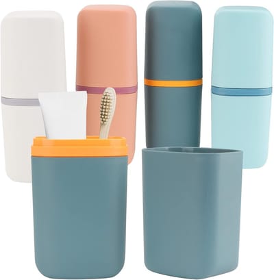 Reisset voor Tandenborstels met 4 Stukken, Inclusief Tandpasta Houder en Tandbeker, Ideaal voor Vakantie, Kamperen en Thuisgebruik, Verkrijgbaar in Diverse Kleuren