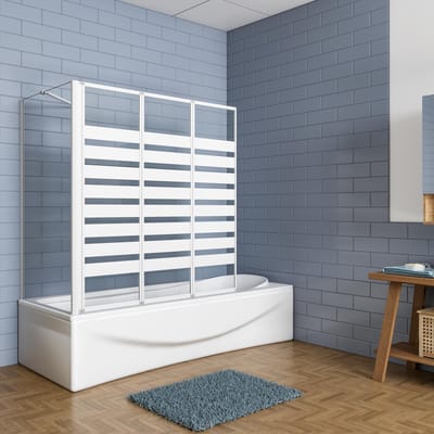 Aica Badwand 130x75x140cm-3-Delig Inklapbaar 4mm Gehard Glas-Grijs Frame-linkerkant Montage