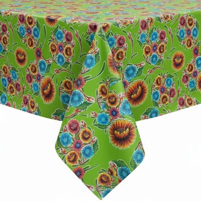 Protecttable - Rond Mexicaans tafelzeil Floralpola Lichtgroen ⌀118cm - Tafelkleed Afwasbaar - Kunststof