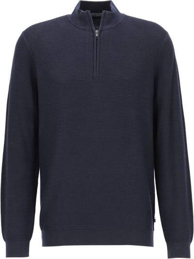 OLYMP modern fit schipperstrui katoen - structuur - korte rits - marine blauw