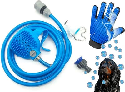 Douche voor honden - badgereedschap voor honden - doucheset voor honden - handschoen voor het wassen van honden - handschoen voor de rechterhand - massaborstel voor huisdieren - 2 adapters kranen