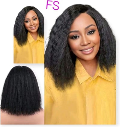 Frazimashop-Braziliaanse Remy pruik- kinky steil pruik 14 inch - echte menselijke haren - 100% human hair non lace wig