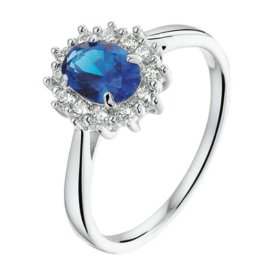 Zilver Gerhodineerde Ring zirkonia en synthetische saffier 1326686 16.50 mm (52)