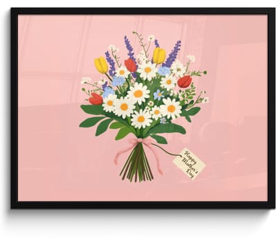 Poster in lijst - Fotolijst 70x50 cm - Posters - Bloemen - Lint - Kaartje - Posterlijst zwart - Decoratie - Wanddecoratie woonkamer - Muurdecoratie slaapkamer