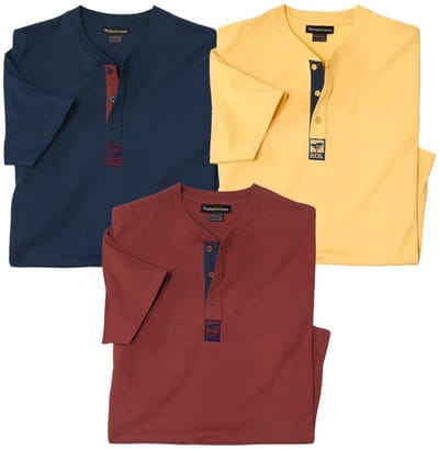 ATLAS FOR MEN - Set van 3 mooie T-shirts met knopenhals - Heren - Verkrijgbaar in grote maten - L
