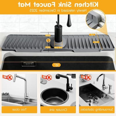 Keukenfonteinmat van 16 Inch met 8° Hellingshoek, Snelle Afvoer en Waterbescherming voor de Keuken Sink Area, Donkergrijs