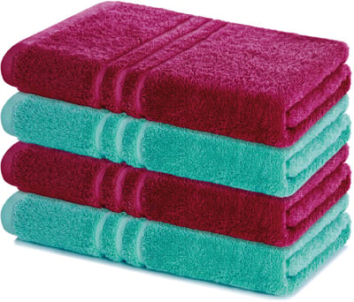 Lavea® Set van 4 handdoeken 70x140 cm – 100% katoen – Zacht en absorberend – Ideaal als badhanddoek, badlaken of handdoek voor dagelijks gebruik – Bordeaux en Turkoois