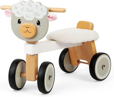 Houten Loopfiets - Dieren Speelgoed - Motorische Vaardigheden - Zachte Zitting - 45.4 cm Lengte - Wit