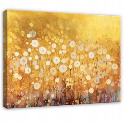 WALLARENA - Canvas schilderij - 100x70 cm - abstracte afbeelding met gouden bloemen voor slaapkamer en woonkamer