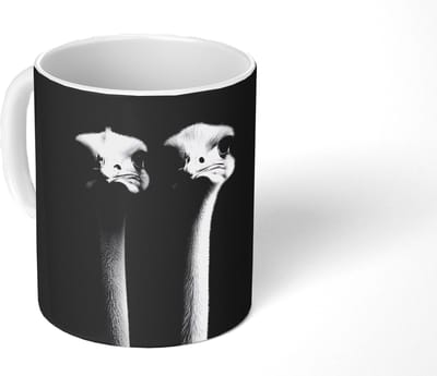 Mok - Koffiemok - Struisvogels - Halzen - Zwart - Minimalistisch - Mokken - 350 ML - Beker - Koffiemokken - Theemok
