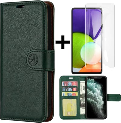 Hoesje geschikt voor Samsung Galaxy A35 5G hoesje/book case met pasjeshouder hoge kwaliteit + gratis screenprotector kleur Donkergroen