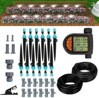 Automatische Druppelirrigatie - Tuinbewatering Systeem - Planten Water Geven - Snelle Installatie - 20m Slang - Grijs