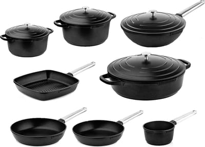 Westinghouse Performance 8-delige Pannenset – Koekenpannen + Braadpannen + Hapjespan + Wokpan + Grillpan + Steelpan – Inductie – Zwart