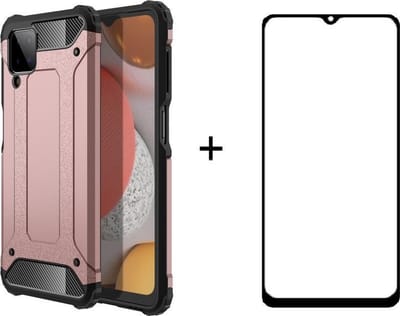 Telefoonhoesje geschikt voor Samsung galaxy A12 silicone TPU hybride roze goud hoesje + full cover glas screenprotector
