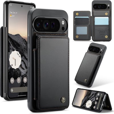 Luxe Portemonnee Backcover met Anti-RFID kaarthouders voor Pixel 9 Pro XL / 10 Pro XL _ Zwart