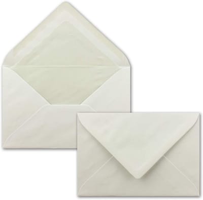100x Luxe Enveloppen C6 Crèmewit met Zijdevouw Binnenvoering