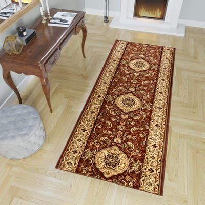 Tapiso Yesemek Tapijtloper Bruin Klassiek Woonkamer Gang Vloerkleed Maat- 100x100