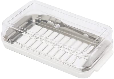 Dailygoody - Botersnijdercontainer - Roestvrijstalen Boterhouder - Met Deksel - Wit - Onbreekbaar en Duurzaam - Geschikt voor Keuken - 19 cm