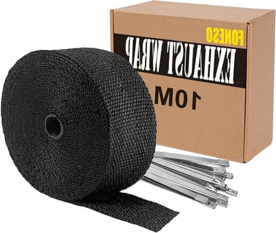 Zwarte Uitlaatband, Hittebestendige Isolatieband voor Auto en Motor, 10 Meter met 10 RVS Kabelbinders voor Uitlaatmanifolds