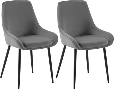 CLP Elmira Set van 2 eetkamerstoelen - Klassiek - Met rugleuning - Met armleuning - Met rugleuning - Velvet - zwart/donkergrijs