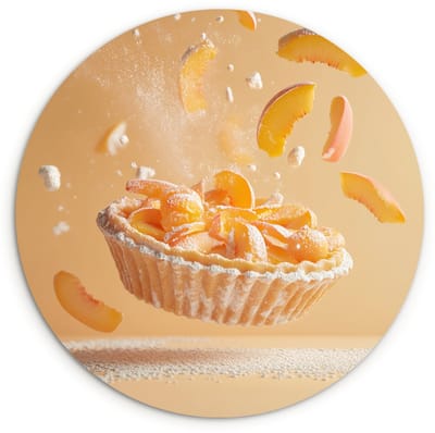 WallCircle® Wandcirkel 30x30 cm - Muurcirkel Peach - Eten - Taart - Oranje - Muurdecoratie woonkamer - Wanddecoratie keuken - Kamer decoratie accessoires - Ronde schilderijen