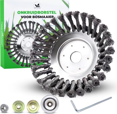 BLOEIMAATJES Universele Onkruidborstel - Ø20 cm – Voor Bosmaaiers & Trimmers – Inclusief Montageset – Gehard Staal – Voegenborstel – Oppervlaktebehandeling – Roest & Vuil Verwijderen