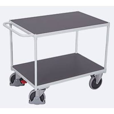 Schäfer Shop Select Stevige transportwagen, staal/MDF-plaat, licht/donkergrijs, 2 etages, L 850 x B 500 mm, TPE-wielen met EasySTOP, tot 400 kg