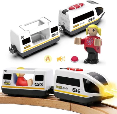 Elektrische Speelgoedtrein - Houten Trein - Kinderspel - Magneetverbinding - 20 cm - Multicolor