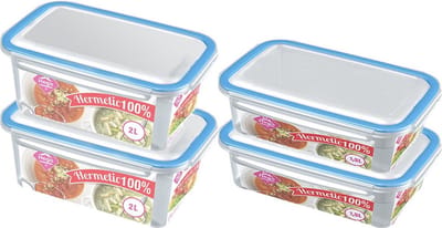 4x Voorraad/vershoudbakjes 1,5 en 2 liter transparant/blauw plastic/kunststof - Kiev - Luchtdicht/hermetisch afgesloten vershouddoos bakje - Mealprep - Maaltijden bewaren