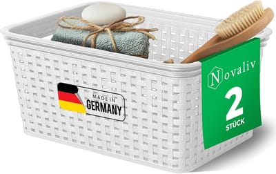 Novaliv 2-delige elegante opbergmand in rotanlook | Wit plastic 5L? Ideaal voor het opbergen van kleding en in de badkamer. Opbergdoos badkamermand badkamer organizer mand opbergdoos