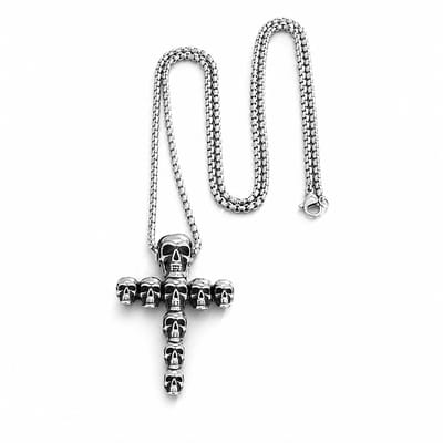 Zilverkleurige schakelketting met schedel kruis hanger voor heren – metalen ketting met gedetailleerde skulls