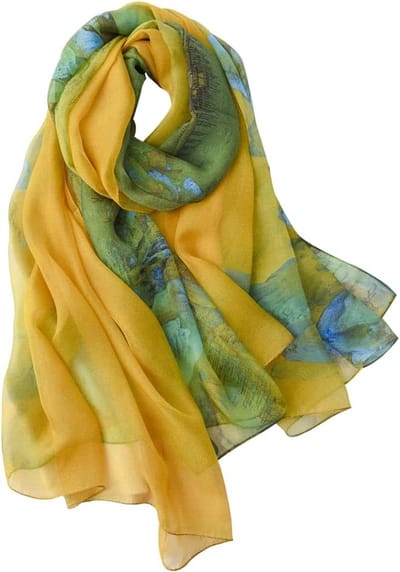 sjaal dames 100% zijde, 30+ kleuren XXL bloemen zijden doek, stola voor avondjurk bruiloft, zijden sjaal halsdoek, 175 x 110 cm, Berg geel groen, One Size