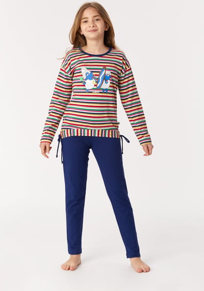 Woody pyjama meisjes - streep - schaap - 222-1-BSL-S/921 - maat 152