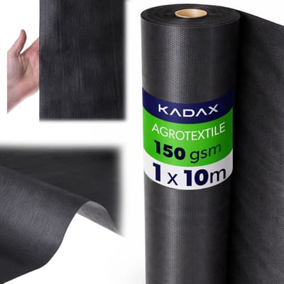 KADAX Unkrautgewebe 1 x 10 m, 150 g/m², Schwarz Hochbeetfolie aus Polypropylen, Wasserdurchlässig Mulchfolie gegen Unkraut, Unkrautfolie für Garten, Gartenfolie