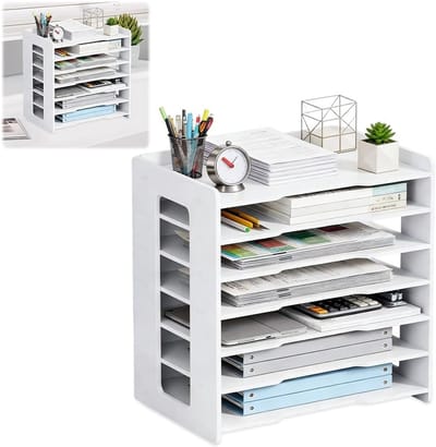 A4 Desk Organiser voor Thuis, Kantoor en School - Documenthouder met 7 Compartimenten voor Efficiënte Opberging van Papieren en Documenten
