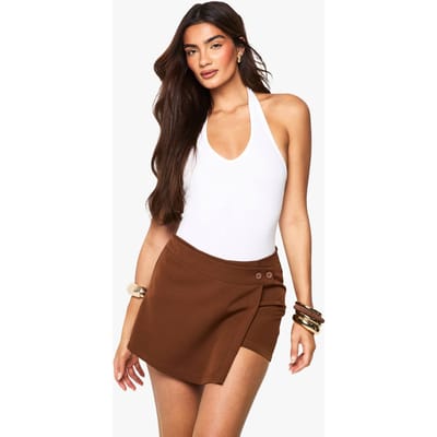 boohoo Dames Geweven Button Wrap Skort | Chocolate | Maat: 8