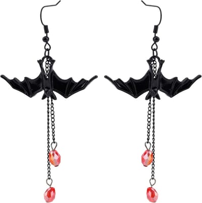 Gothic Vampire Bat Oorbellen met Rode Kralen voor Halloween, Carnavalskostuums en Cosplay Accessoires