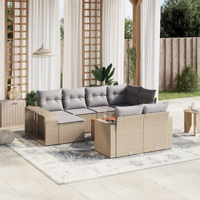 vidaXL - 11-delige - Tuinset - met - kussens - poly - rattan - beige