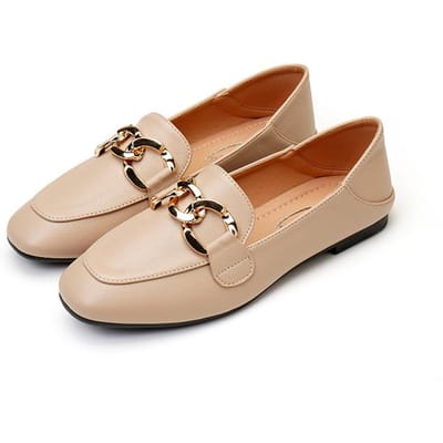Enkele Schoenen Dames Platte Erwt Schoenen Nieuwe Zachte Leer Britse Stijl Kleine Leren Schoenen Instappers Lente Loafers 41 beige