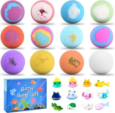 12 Stuks Badbruisballen Met Verrassingsspeeltje - Zee- En Landdieren - 12 Geuren - Lavendel, Roos, Vanille En Meer - Natuurlijke Ingrediënten - Voor Jongens En Meisjes