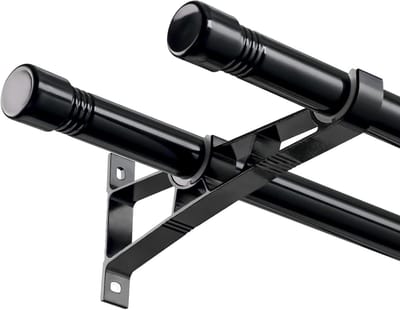 Ronte - Gordijnroedes zwart metaal 76-332 cm, uitschuifbaar voor oogjesgordijnen, kamer verduisterend