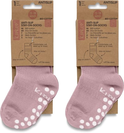 KipKep Blijf-Sokjes 2 paar met antislip - maat: 12-18 maanden - Mauve - Bio-katoen - Voordeelpak