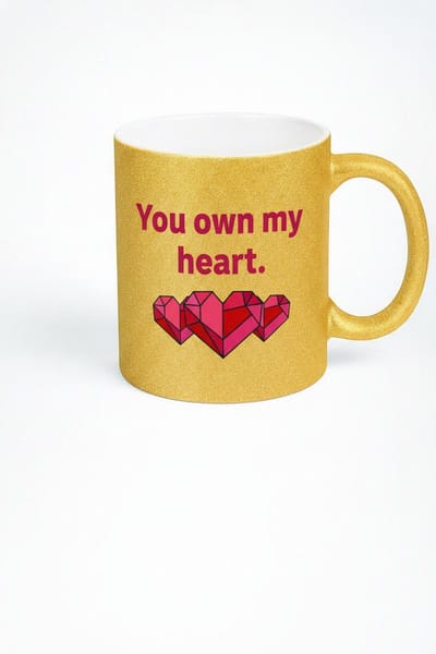 Gouden Glitter Mok met "You Own My Heart" & Hartjes Design - Romantisch Cadeau Valentijn