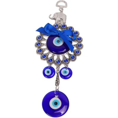 Pendentif Œil Bleu Bénédiction Chance Métal Verre Matériau Portable Décoratif Œil Maléfique Ornement Suspendu blue