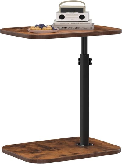Bijzettafel C-vorm - Banktafel Verrijdbaar - Flexibel Gebruik - In Hoogte Verstelbaar - 40x30x80 cm - Gevlamd Hout