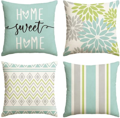 Dailygoody - Groen Dahlia Kussenhoezen - 4-delige set - 40x40 cm - Geometrisch - Sierkussenhoes - Perfect voor woonkamer en buitenruimte