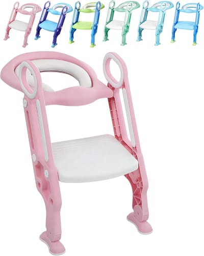Toiletverkleiner Opvouwbaar - Kindertoiletbril - Zindelijk Leren - Verstelbare Trap - 2-7 Jaar - Roze Wit