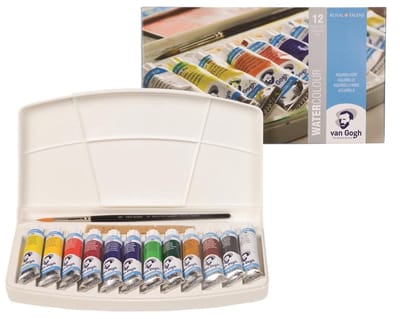 Water Colour set 12 kleuren 10 ml tubes aquarel aquarelverf met penseel, sponsje en mengschaal transparante waterverf